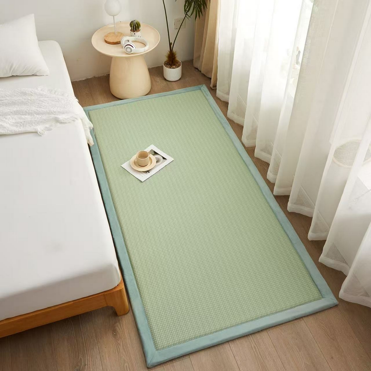 91家纺网 家纺一手货源 找家纺 锦丝钰床垫 2025新款华夫格冰豆豆多功能地铺床垫床边垫 华芙格-绿