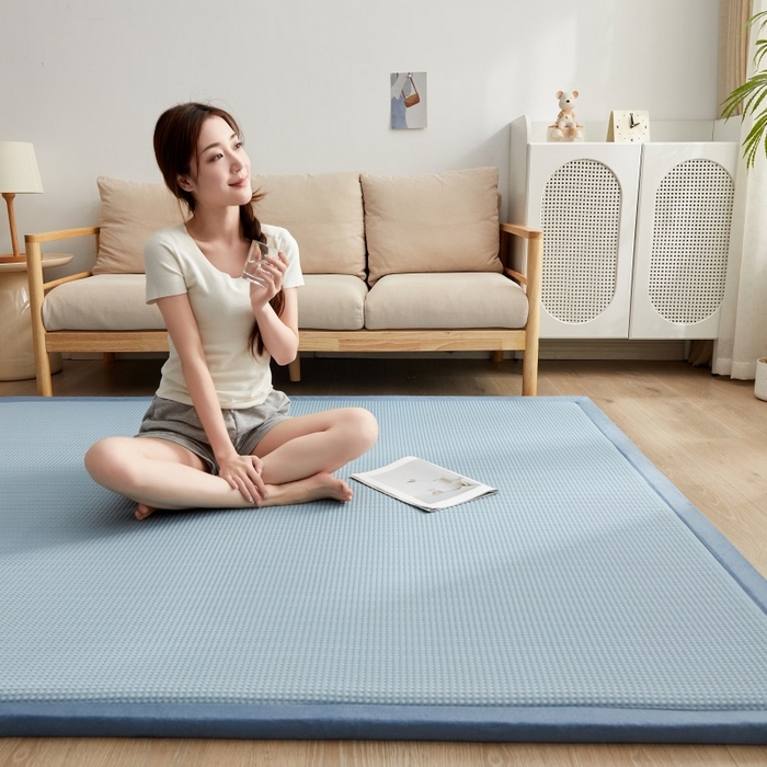 91家纺网 家纺一手货源 找家纺 锦丝钰床垫 2025新款华夫格冰豆豆多功能地铺床垫床边垫 华芙格-蓝