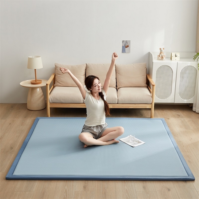 91家纺网 家纺一手货源 找家纺 锦丝钰床垫 2025新款华夫格冰豆豆多功能地铺床垫床边垫 华芙格-蓝