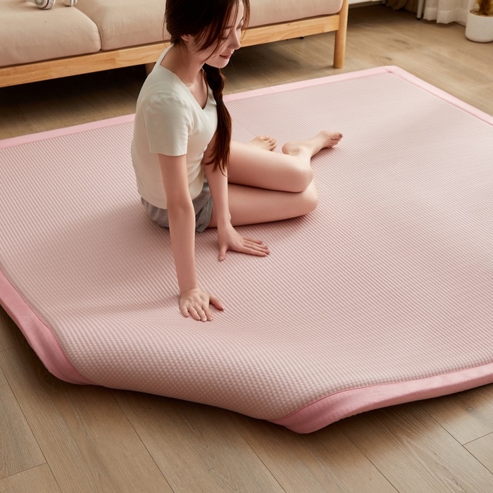 91家纺网 家纺一手货源 找家纺 锦丝钰床垫 2025新款华夫格冰豆豆多功能地铺床垫床边垫 华芙格-粉