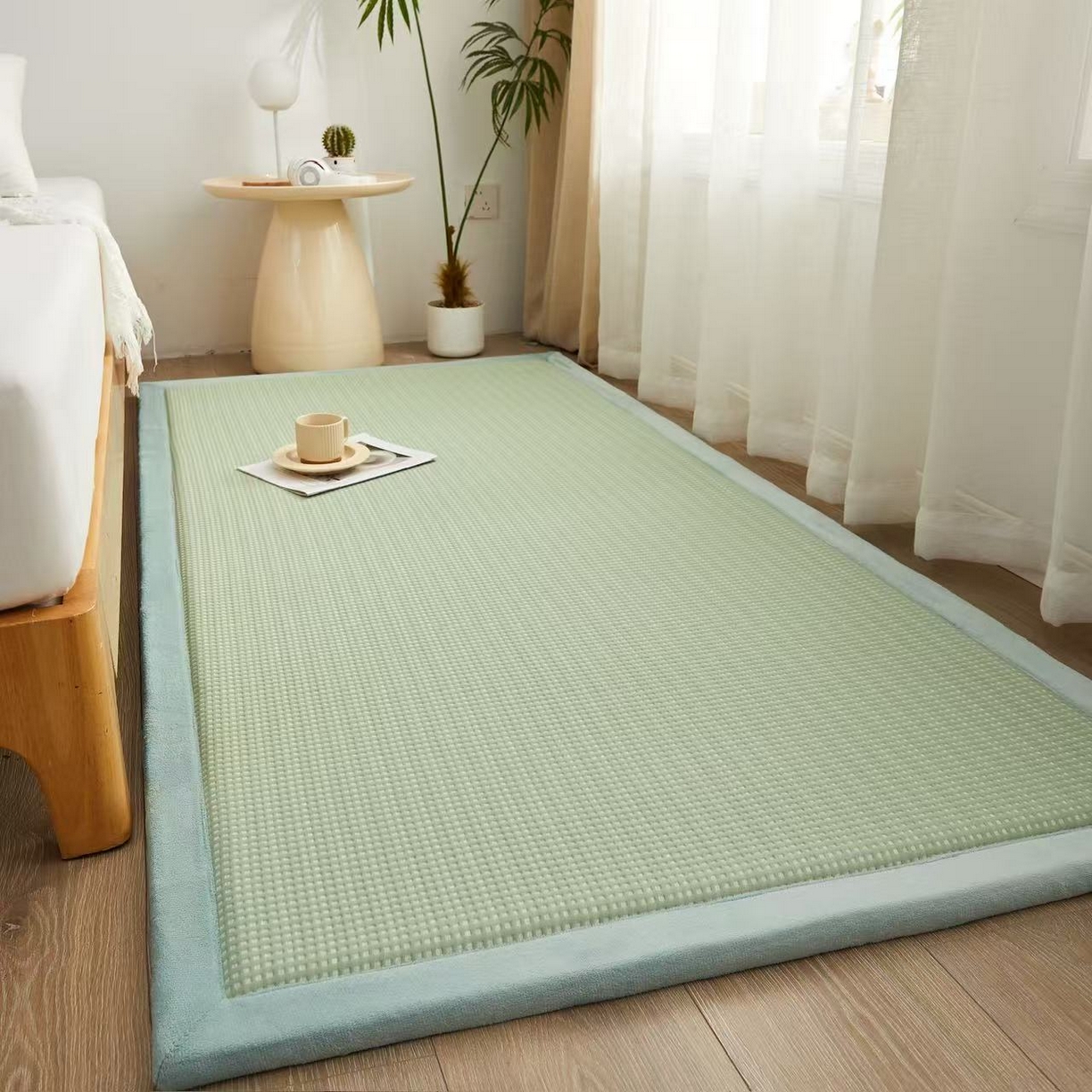 91家纺网 家纺一手货源 找家纺 锦丝钰床垫 2025新款华夫格冰豆豆多功能地铺床垫床边垫 华芙格-绿