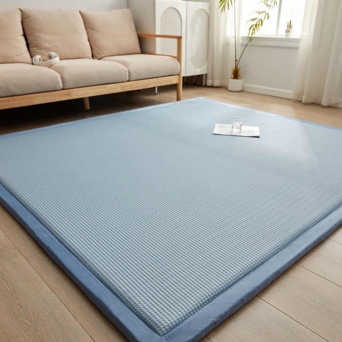 91家纺网 家纺一手货源 找家纺 锦丝钰床垫 2025新款华夫格冰豆豆多功能地铺床垫床边垫 华芙格-蓝