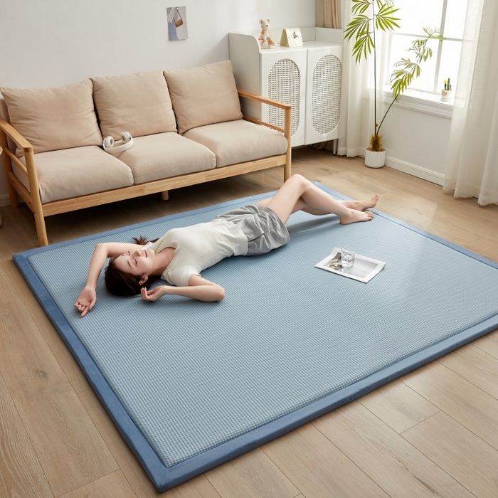 91家纺网 家纺一手货源 找家纺 锦丝钰床垫 2025新款华夫格冰豆豆多功能地铺床垫床边垫 华芙格-蓝