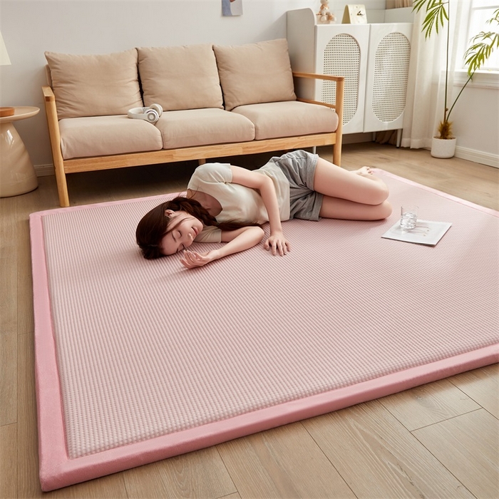 91家纺网 家纺一手货源 找家纺 锦丝钰床垫 2025新款华夫格冰豆豆多功能地铺床垫床边垫 华芙格-粉