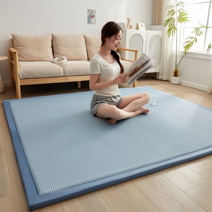 91家纺网 家纺一手货源 找家纺 锦丝钰床垫 2025新款华夫格冰豆豆多功能地铺床垫床边垫 华芙格-蓝