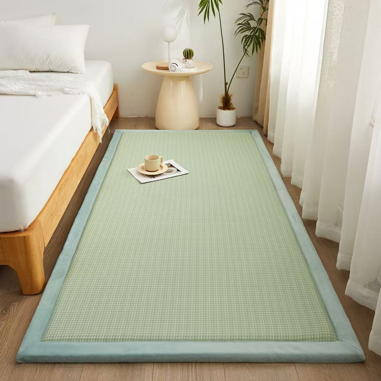 91家纺网 家纺一手货源 找家纺 锦丝钰床垫 2025新款华夫格冰豆豆多功能地铺床垫床边垫 华芙格-绿