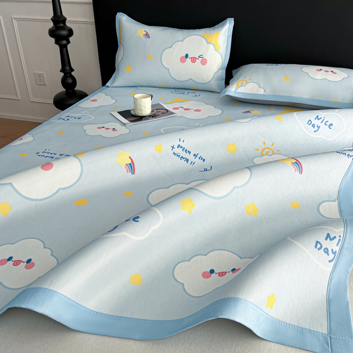 91家纺网 家纺一手货源 找家纺 久云居 2025新款凉感冰藤凉席三件套凉席席子 萌朵