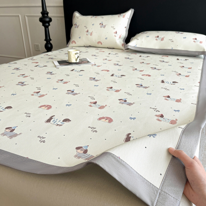 91家纺网 家纺一手货源 找家纺 久云居 2025新款凉感冰藤凉席三件套凉席席子 快乐小狗