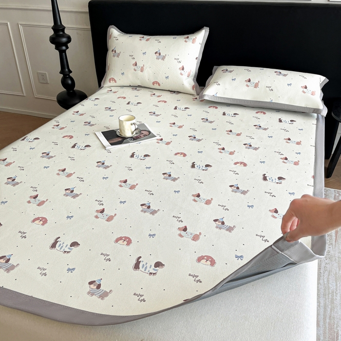 91家纺网 家纺一手货源 找家纺 久云居 2025新款凉感冰藤凉席三件套凉席席子 快乐小狗