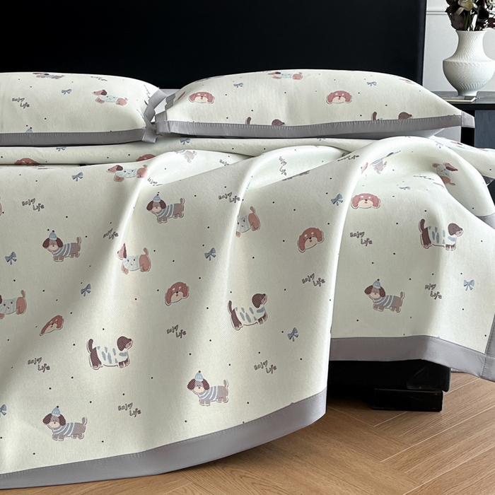 91家纺网 家纺一手货源 找家纺 久云居 2025新款凉感冰藤凉席三件套凉席席子 快乐小狗