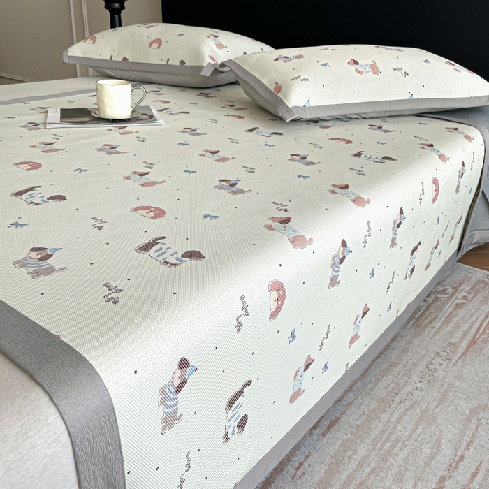 91家纺网 家纺一手货源 找家纺 久云居 2025新款凉感冰藤凉席三件套凉席席子 快乐小狗