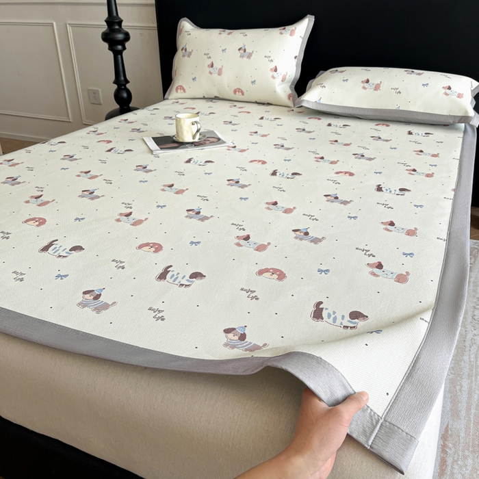 91家纺网 家纺一手货源 找家纺 久云居 2025新款凉感冰藤凉席三件套凉席席子 快乐小狗