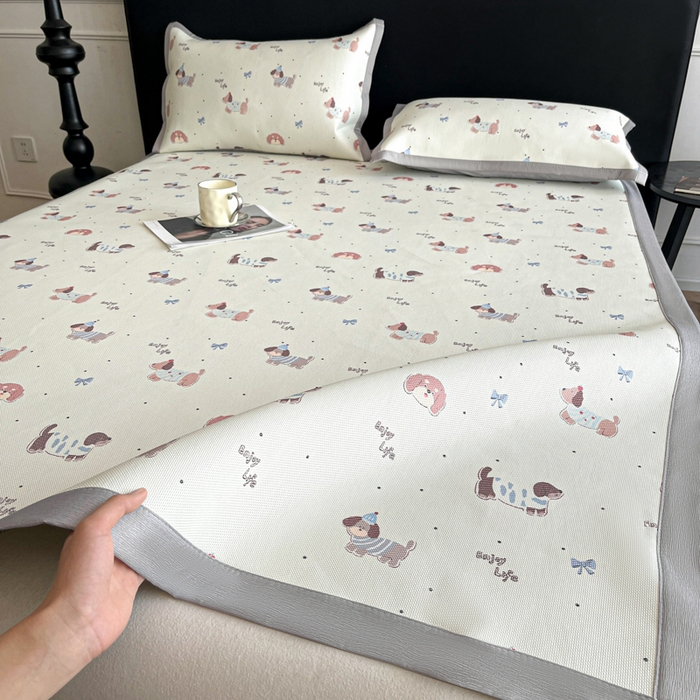 久云居 2025新款凉感冰藤凉席三件套凉席席子 快乐小狗