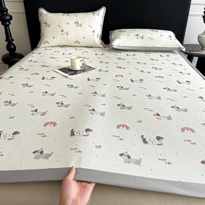 91家纺网 家纺一手货源 找家纺 久云居 2025新款凉感冰藤凉席三件套凉席席子 快乐小狗