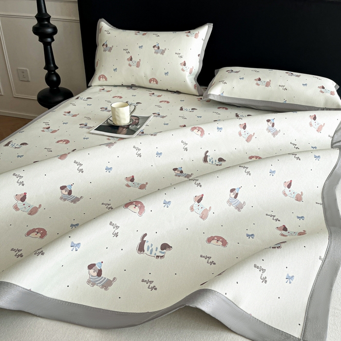 91家纺网 家纺一手货源 找家纺 久云居 2025新款凉感冰藤凉席三件套凉席席子 快乐小狗