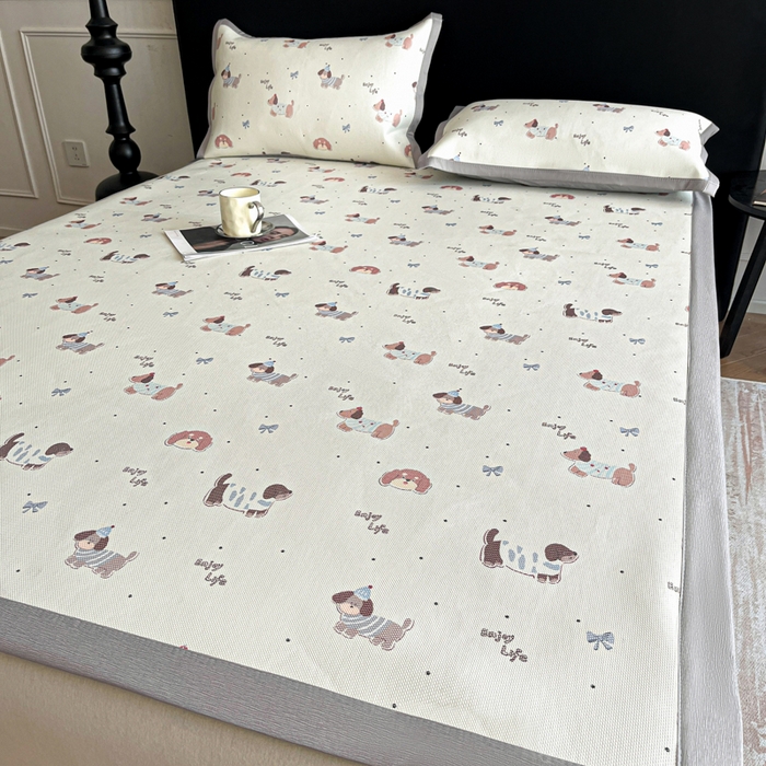 91家纺网 家纺一手货源 找家纺 久云居 2025新款凉感冰藤凉席三件套凉席席子 快乐小狗