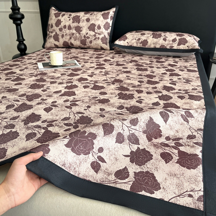 久云居 2025新款凉感冰藤凉席三件套凉席席子 浪漫玫瑰