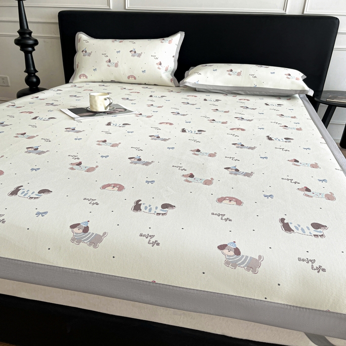 91家纺网 家纺一手货源 找家纺 久云居 2025新款凉感冰藤凉席三件套凉席席子 快乐小狗