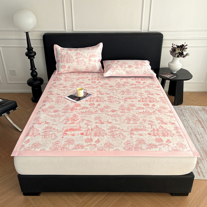 91家纺网 家纺一手货源 找家纺 久云居 2025新款凉感冰藤凉席三件套凉席席子 梦幻城堡