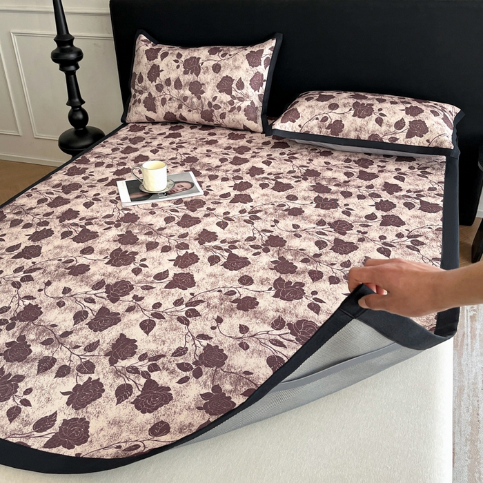 91家纺网 家纺一手货源 找家纺 久云居 2025新款凉感冰藤凉席三件套凉席席子 浪漫玫瑰