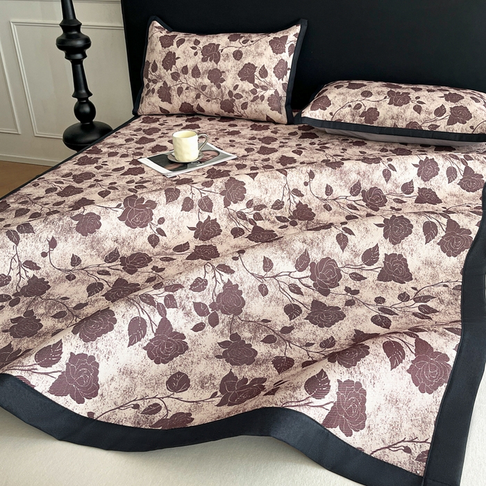 91家纺网 家纺一手货源 找家纺 久云居 2025新款凉感冰藤凉席三件套凉席席子 浪漫玫瑰