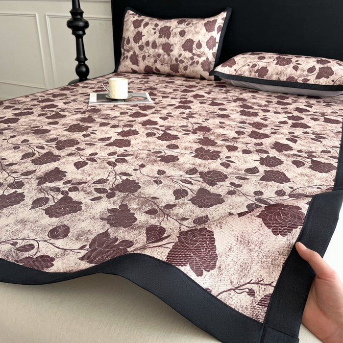 91家纺网 家纺一手货源 找家纺 久云居 2025新款凉感冰藤凉席三件套凉席席子 浪漫玫瑰