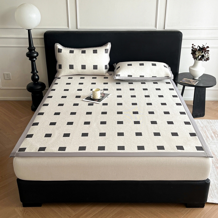 91家纺网 家纺一手货源 找家纺 久云居 2025新款凉感冰藤凉席三件套凉席席子 棋盘格