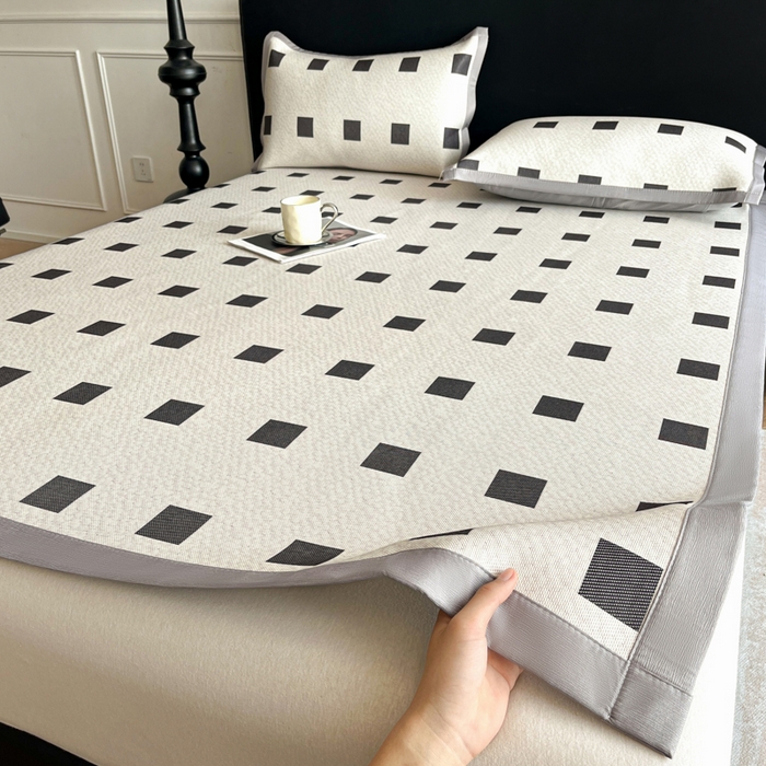 91家纺网 家纺一手货源 找家纺 久云居 2025新款凉感冰藤凉席三件套凉席席子 棋盘格