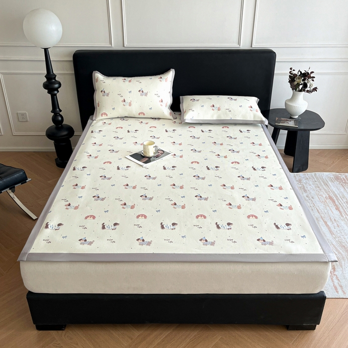 91家纺网 家纺一手货源 找家纺 久云居 2025新款凉感冰藤凉席三件套凉席席子 快乐小狗