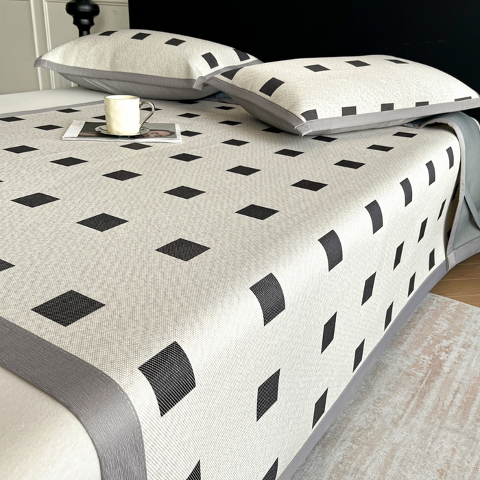 91家纺网 家纺一手货源 找家纺 久云居 2025新款凉感冰藤凉席三件套凉席席子 棋盘格