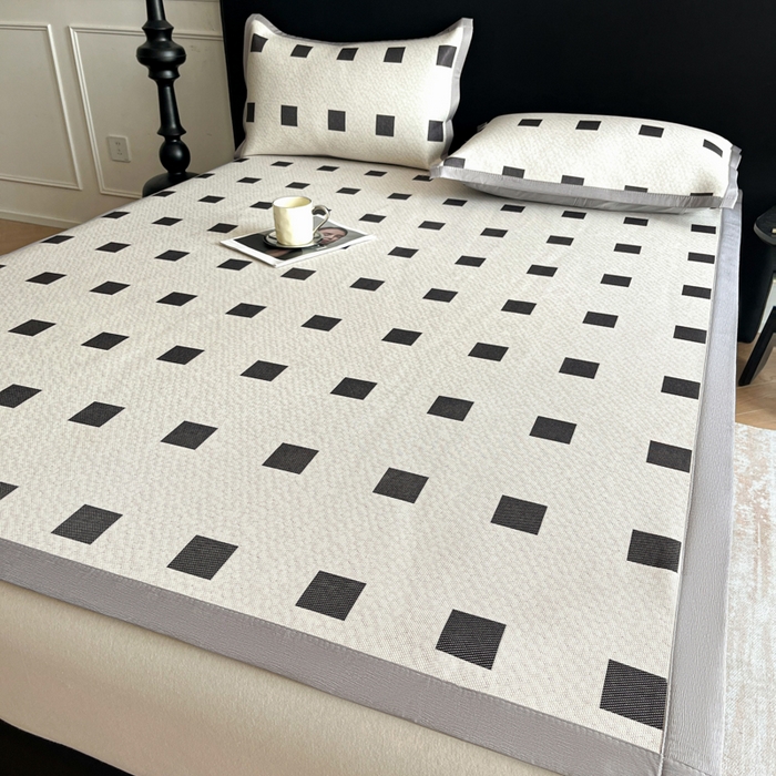 91家纺网 家纺一手货源 找家纺 久云居 2025新款凉感冰藤凉席三件套凉席席子 棋盘格