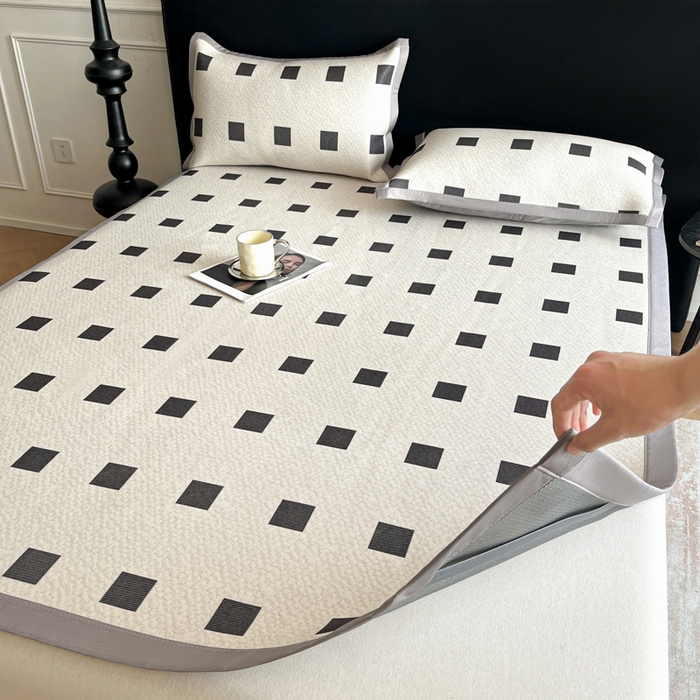 91家纺网 家纺一手货源 找家纺 久云居 2025新款凉感冰藤凉席三件套凉席席子 棋盘格