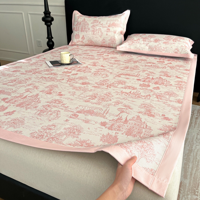 91家纺网 家纺一手货源 找家纺 久云居 2025新款凉感冰藤凉席三件套凉席席子 梦幻城堡