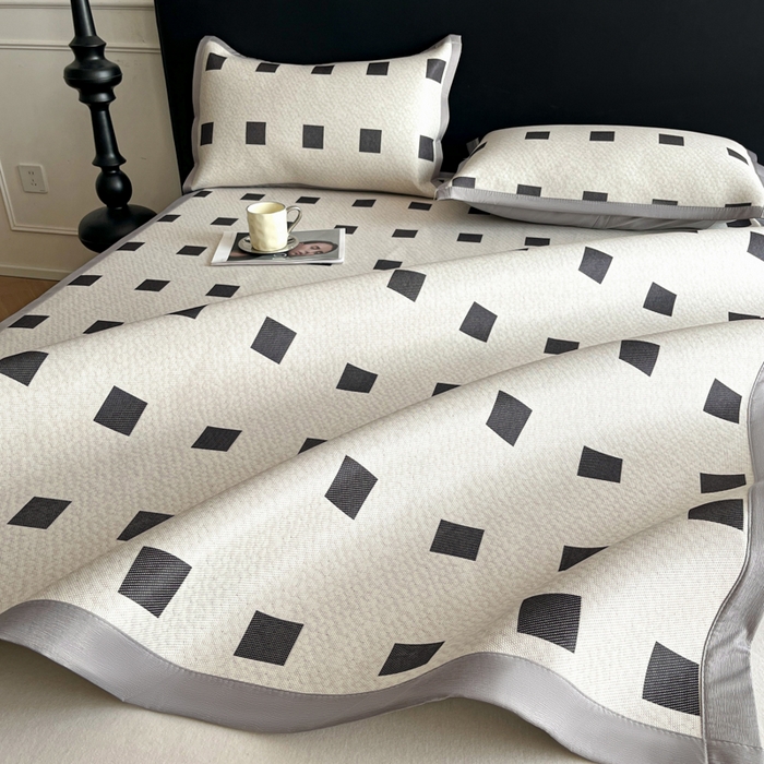 91家纺网 家纺一手货源 找家纺 久云居 2025新款凉感冰藤凉席三件套凉席席子 棋盘格