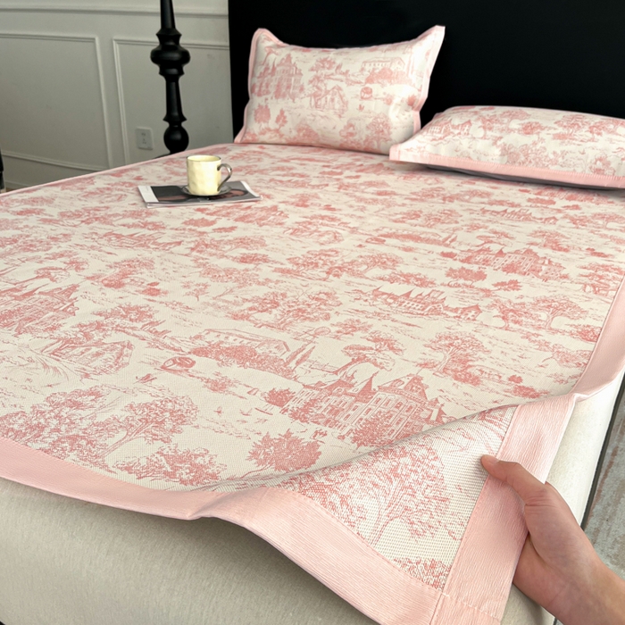 91家纺网 家纺一手货源 找家纺 久云居 2025新款凉感冰藤凉席三件套凉席席子 梦幻城堡