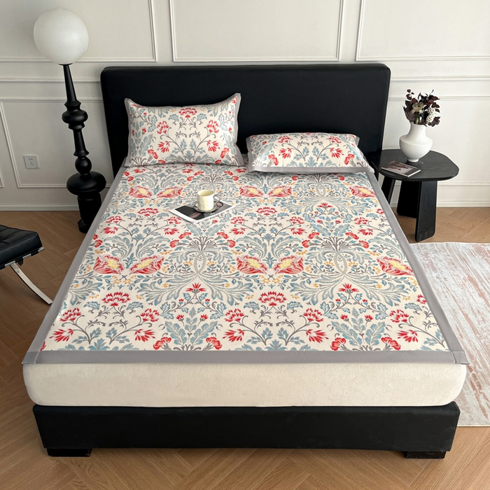 91家纺网 家纺一手货源 找家纺 久云居 2025新款凉感冰藤凉席三件套凉席席子 牡丹韵