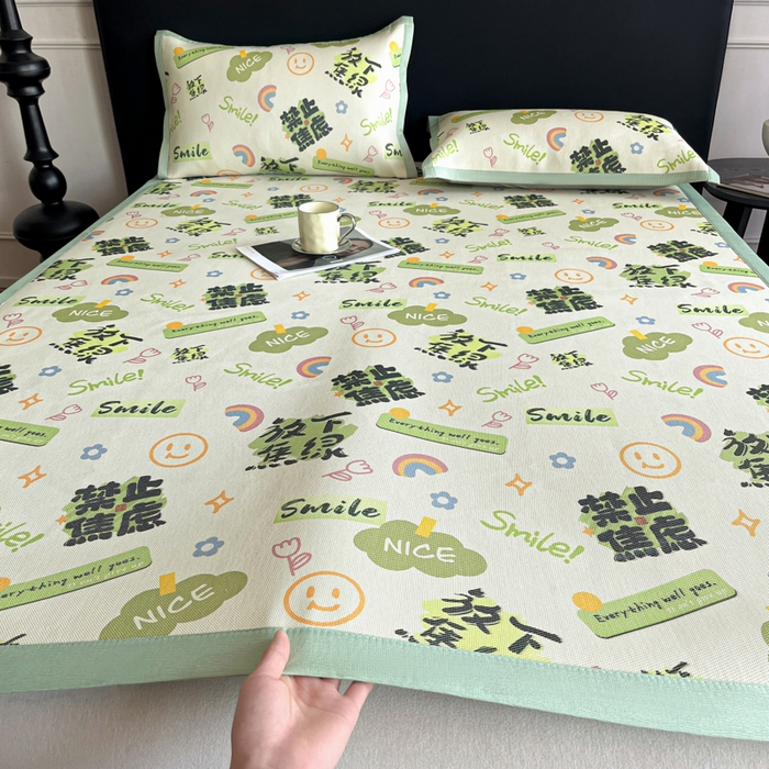 91家纺网 家纺一手货源 找家纺 久云居 2025新款凉感冰藤凉席三件套凉席席子 放下焦绿