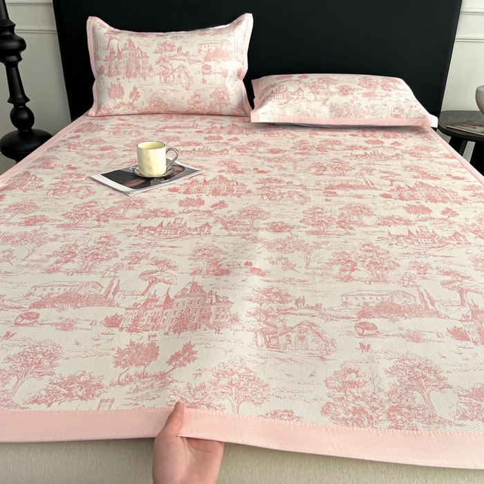 91家纺网 家纺一手货源 找家纺 久云居 2025新款凉感冰藤凉席三件套凉席席子 梦幻城堡