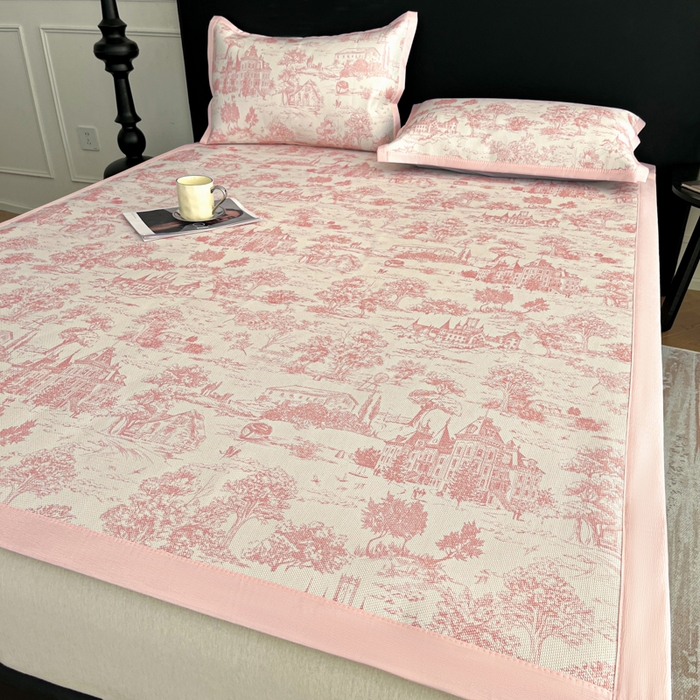 91家纺网 家纺一手货源 找家纺 久云居 2025新款凉感冰藤凉席三件套凉席席子 梦幻城堡