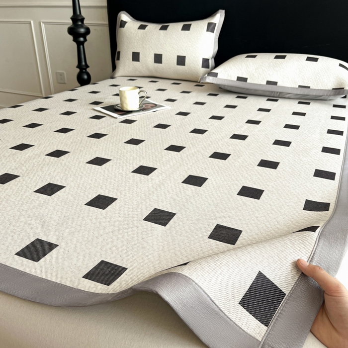 91家纺网 家纺一手货源 找家纺 久云居 2025新款凉感冰藤凉席三件套凉席席子 棋盘格