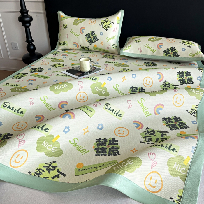 91家纺网 家纺一手货源 找家纺 久云居 2025新款凉感冰藤凉席三件套凉席席子 放下焦绿