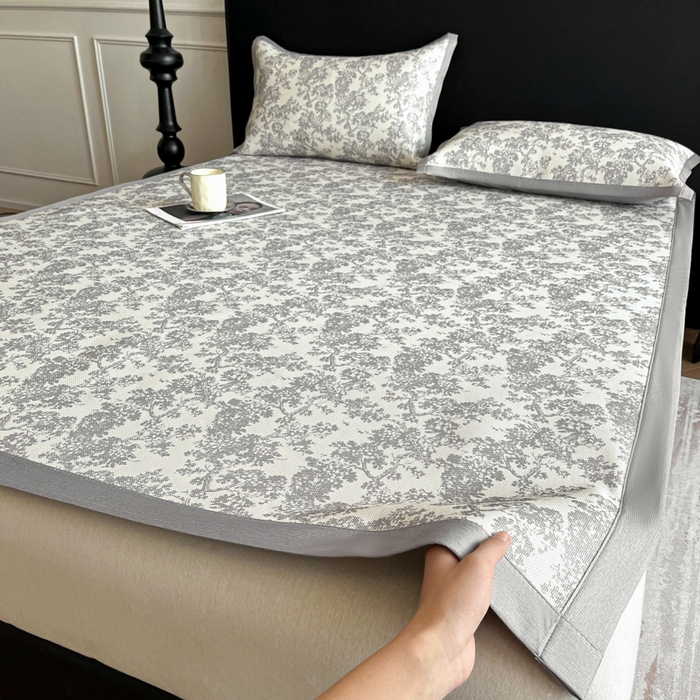 91家纺网 家纺一手货源 找家纺 久云居 2025新款凉感冰藤凉席三件套凉席席子 银灰蔓韵