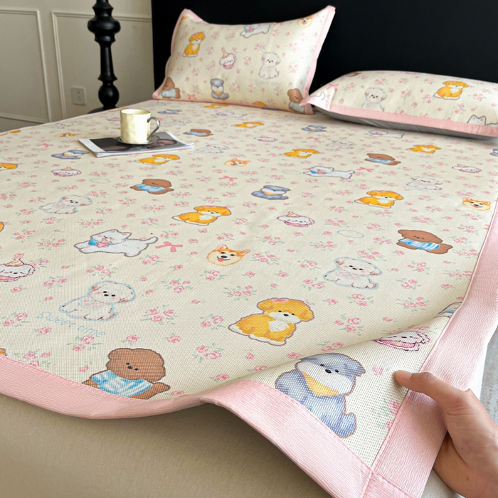 91家纺网 家纺一手货源 找家纺 久云居 2025新款凉感冰藤凉席三件套凉席席子 动物乐园