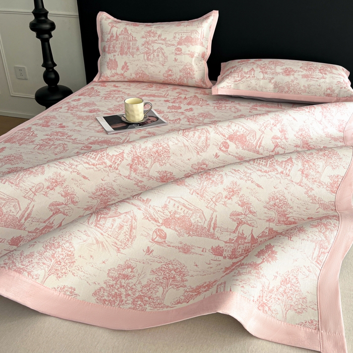 91家纺网 家纺一手货源 找家纺 久云居 2025新款凉感冰藤凉席三件套凉席席子 梦幻城堡