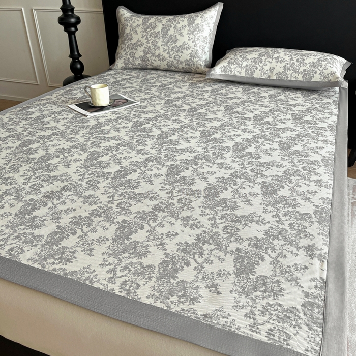 91家纺网 家纺一手货源 找家纺 久云居 2025新款凉感冰藤凉席三件套凉席席子 银灰蔓韵