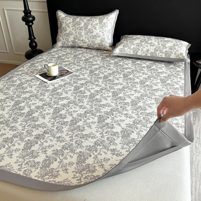 91家纺网 家纺一手货源 找家纺 久云居 2025新款凉感冰藤凉席三件套凉席席子 银灰蔓韵