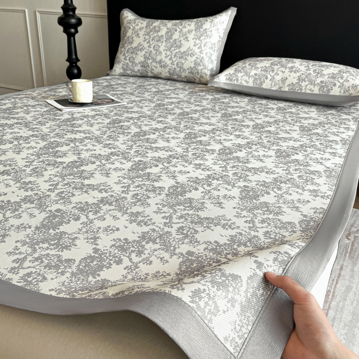 91家纺网 家纺一手货源 找家纺 久云居 2025新款凉感冰藤凉席三件套凉席席子 银灰蔓韵