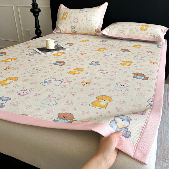 91家纺网 家纺一手货源 找家纺 久云居 2025新款凉感冰藤凉席三件套凉席席子 动物乐园