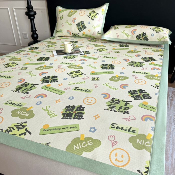 91家纺网 家纺一手货源 找家纺 久云居 2025新款凉感冰藤凉席三件套凉席席子 放下焦绿