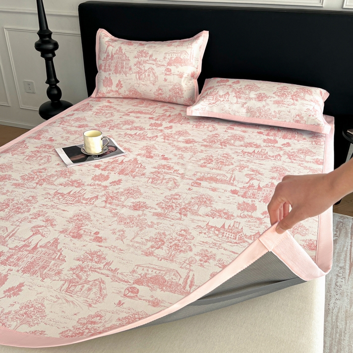 91家纺网 家纺一手货源 找家纺 久云居 2025新款凉感冰藤凉席三件套凉席席子 梦幻城堡